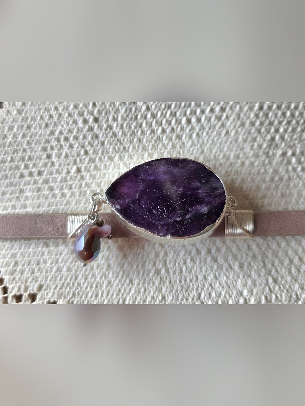 Vintage Raw Purple Amethyst Druzy Suede Leather Belt 40"